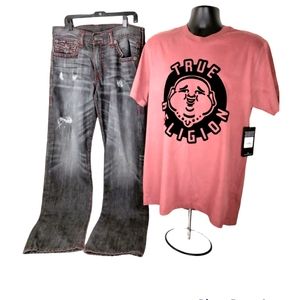 COPY - NWT Men True Religion Jeans w/ shirt size XL and 36,x 32 Maroon and Blac…
